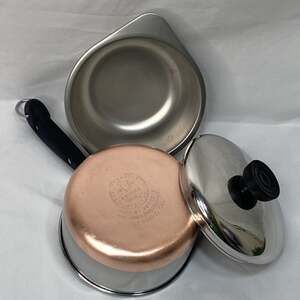 Revere Ware USA 1 Qt Copper Bottom Sauce Pan Boiler Lid Stainless Steel pre 1968